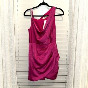 hot pink diamond strap satin dress